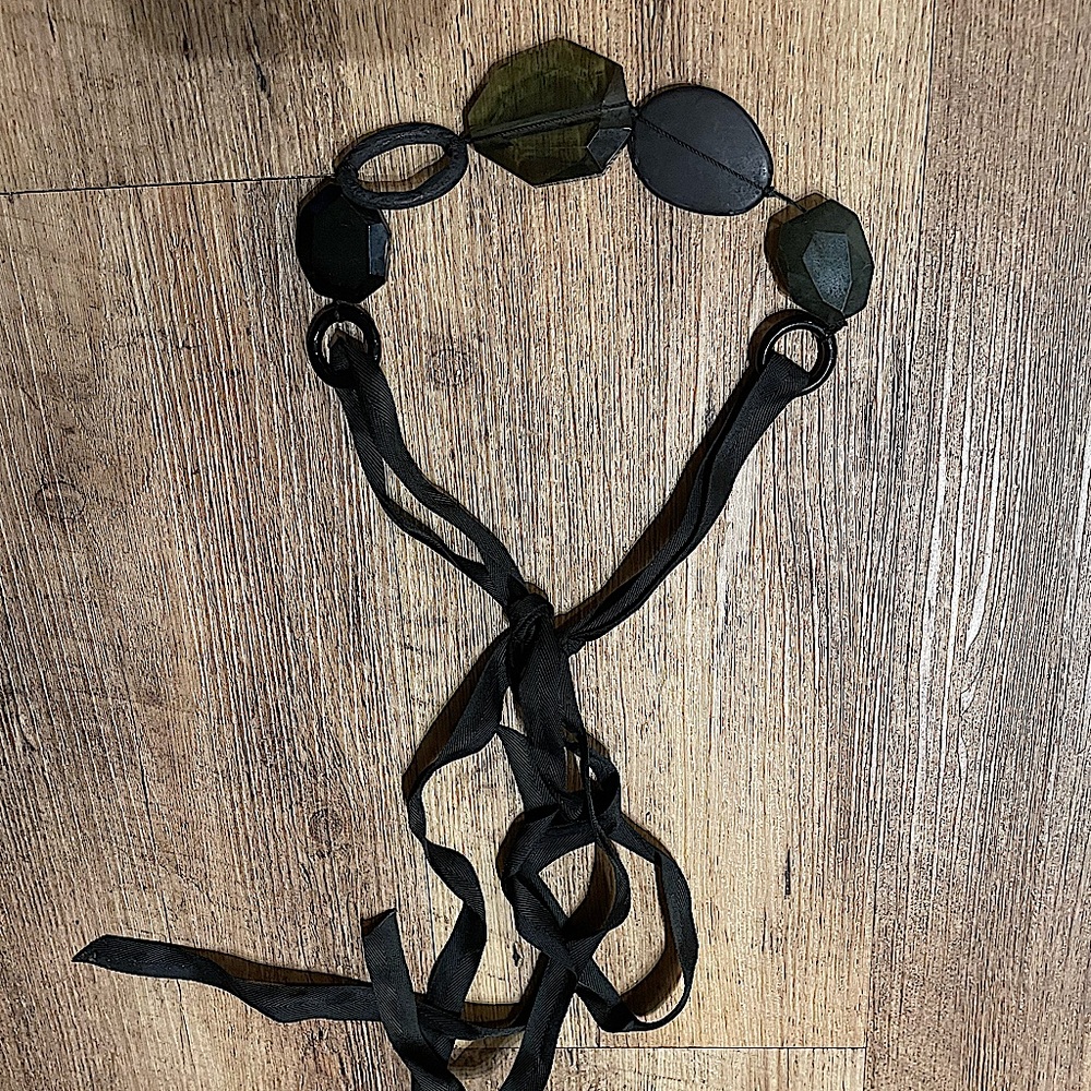 Black statement necklace ribbon tie